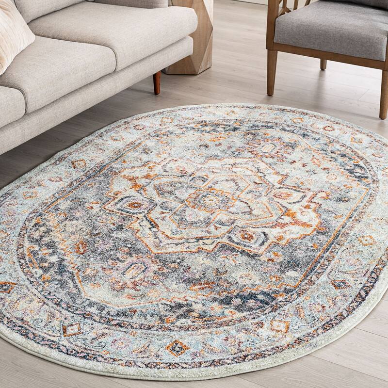 Whitfield Vintage Medallion Indoor Area Rug - 5'3'' x 7'3'' Oval - Gray