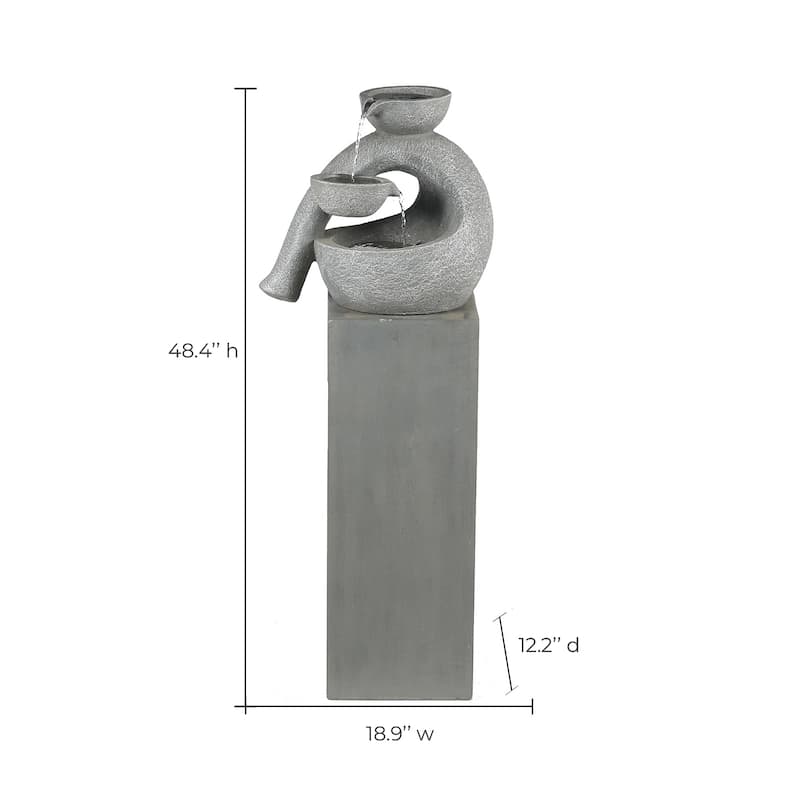 Gray Resin Modern Sculpture Pedestal Outdoor Fountain with LED Light