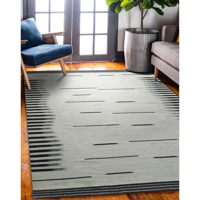 Home Decor Beige and Brown Hand-Woven Wool Flat Modern Weave Rug by EORC Elegant Area Rug for Adding Warmth and Contemporary