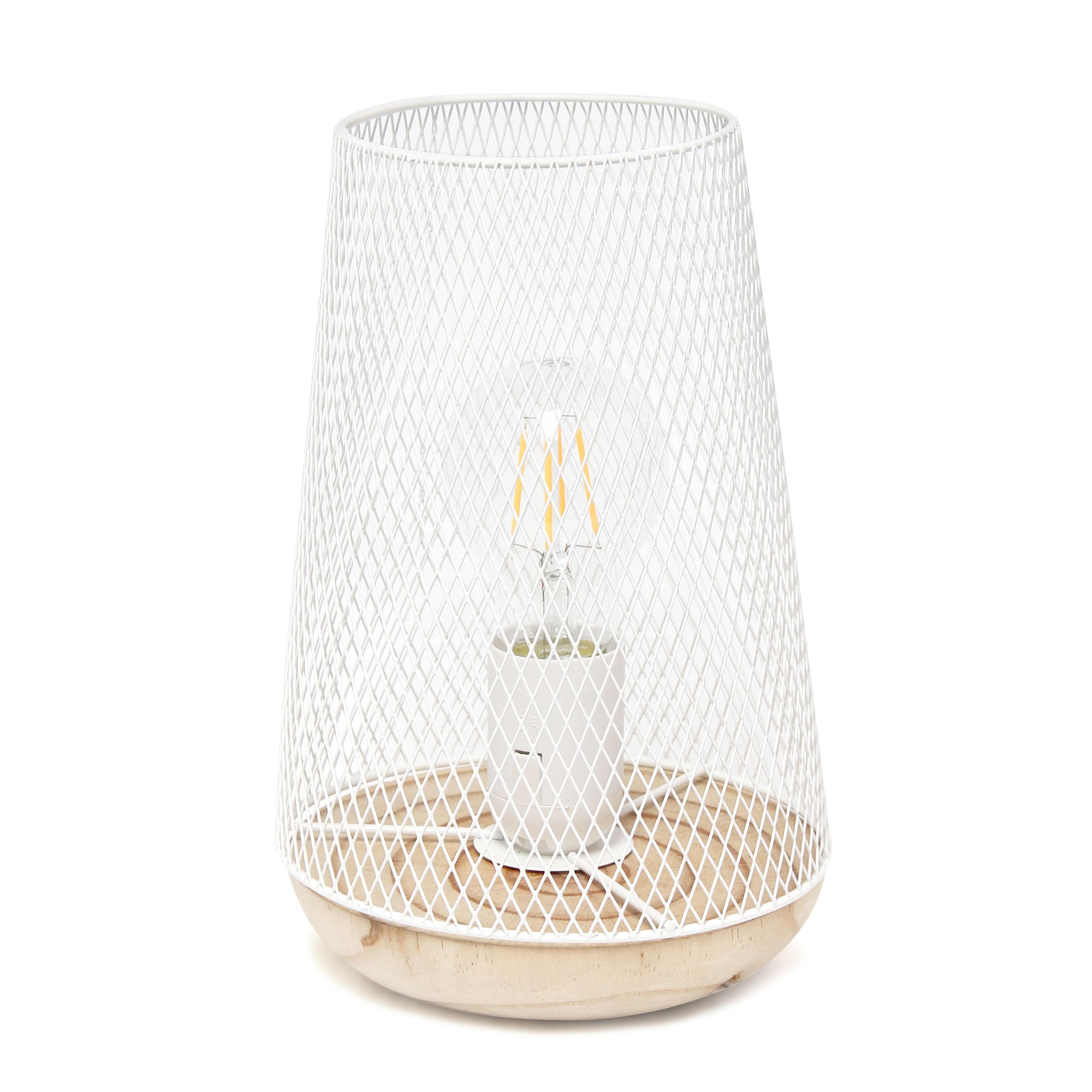 Metal Open Cage Mesh Table Lamp with Pine Wood Base - 6 x 6 x 9 in. (L x W x H)