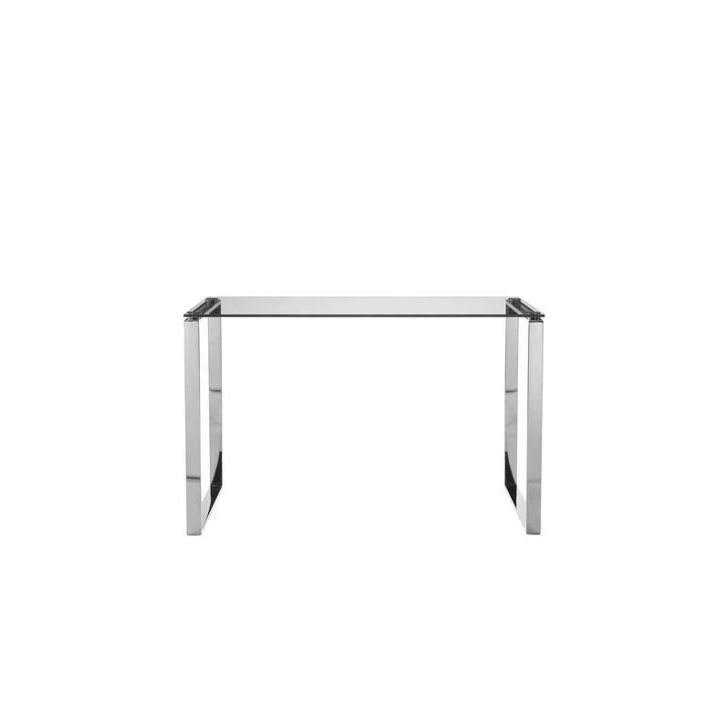 Elen 47 Inch Desk, Rectangular Tempered Glass Top, High Polished Steel