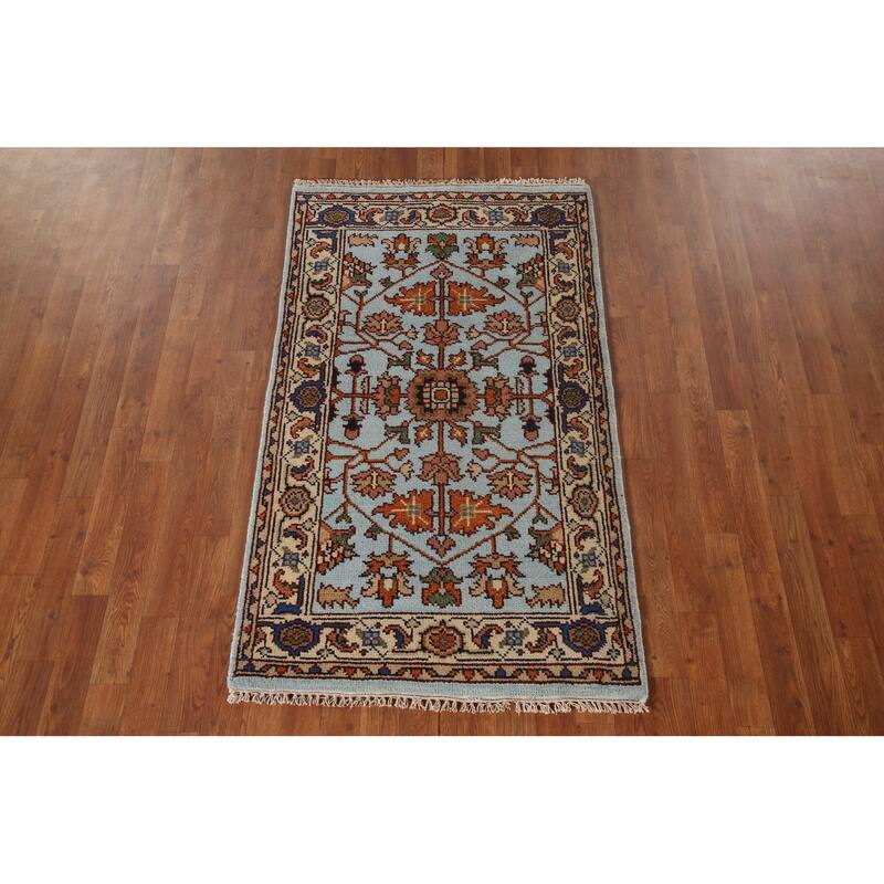 Light Blue Floral Heriz Serapi Oriental Accent Rug Wool Carpet - 2'11"x 5'1"