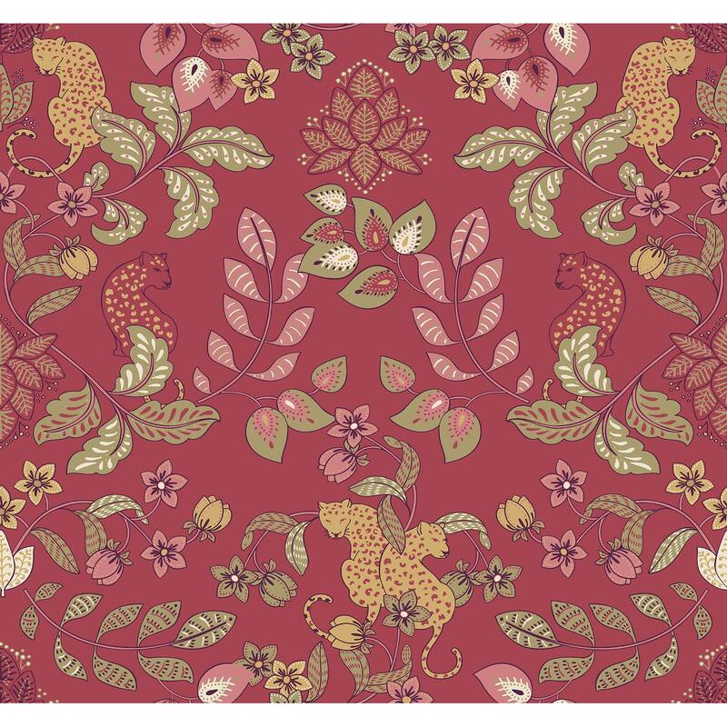 A-Street Prints Getty Raspberry Jungle Damask Wallpaper