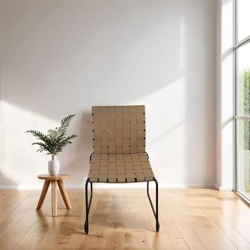 Aria Home Set of 4 Coffee Stackable Manon Woven Leather Armless Chairs