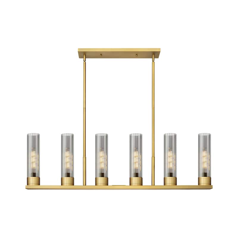 Innovations Lighting Empire - 6 Light 8" Stem Hung Linear Pendant - Brushed Brass/Light Smoke