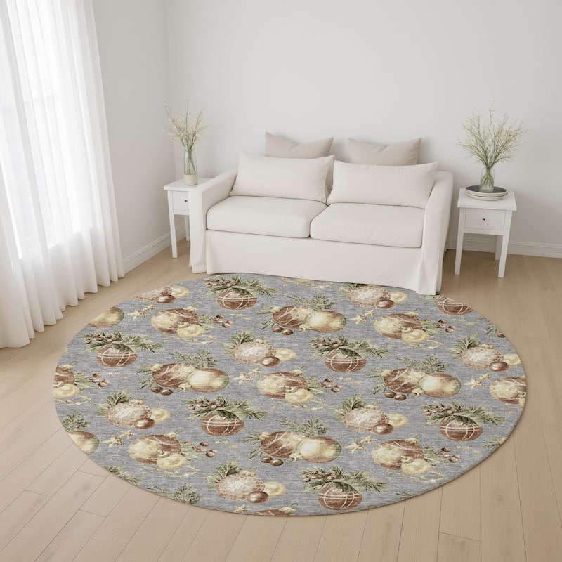 Premium Washable Super Soft Holiday Ornament Mayfield Rug - Gray - 8' x 8'