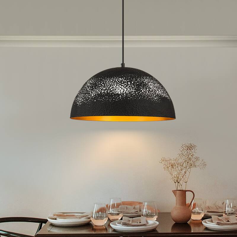 1-Light Industrial Hammered Chandelier Metal Dome Pendant Light - 15.75''