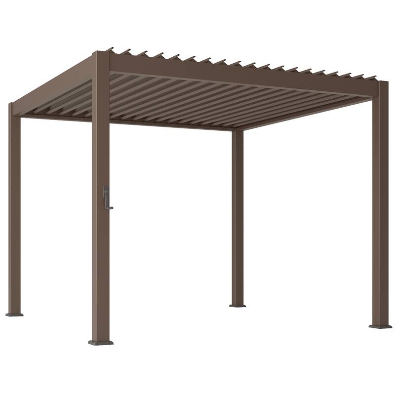 BONOSUKI Outdoor Aluminized Steel Louvered Pergola with Adjustable Roof, Brown