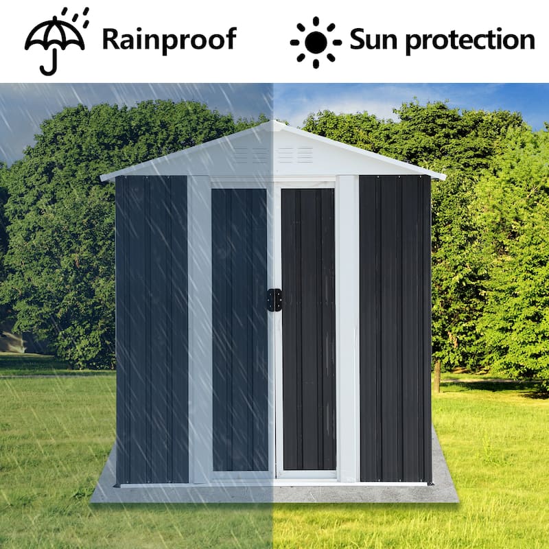 5x3 ft Grey Sliding Door Garden Shed for Outdoors Storage Apex Roof Design