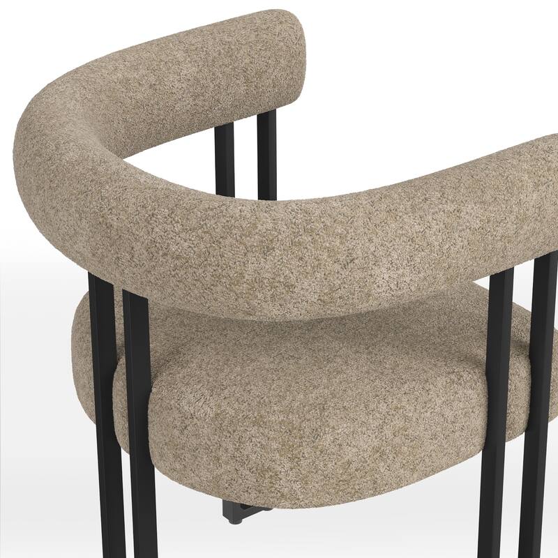Set of 2 Upholstered Dining Arm Chairs, Bouclé Fabric Accent Chairs with Metal Frame, with Cushioned Seat & Back
