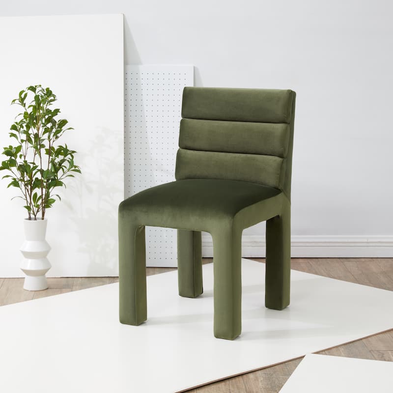 SAFAVIEH Couture Coby Channel Tufted Dining Chair - 19 In. W x 24 In. D x 34 In. H - 19"Wx24"Dx34"H - Forest Green