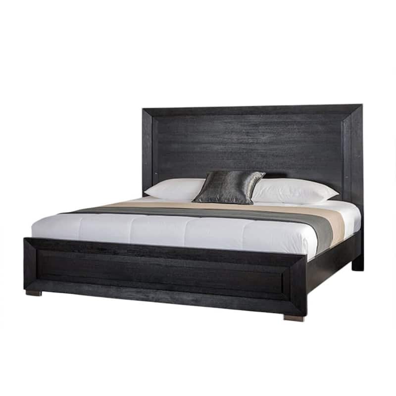 Ashen Queen Bed, LED Headboard, Chrome Metal Legs, Rustic Black Wood