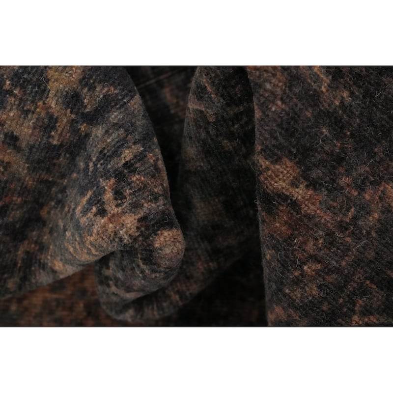Hand Knotted Oriental Viscose Silk Carpet Modern All-Over Brown Abstract Area Rug - 7' 9'' X 5' 2''