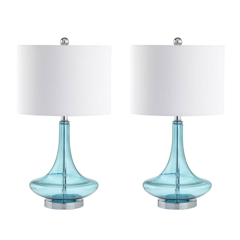 Ames 25.5" Glass Teardrop LED Table Lamp, Mercury Silver/Chrome (Set of 2) by JONATHAN Y