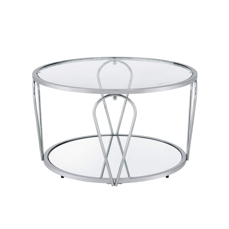 Gable Glam Glass Top 3-Piece Coffee Table Set with Shelf by Furniture of America
