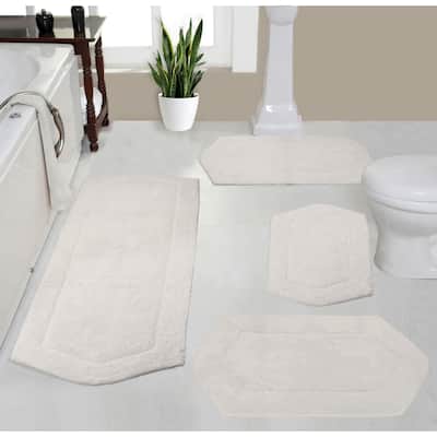 Waterford Collection 100% Cotton Non-Slip Bathroom Rug Set, Machine Washable Bath Rug, 4 Piece Bath Mat Set with Runner