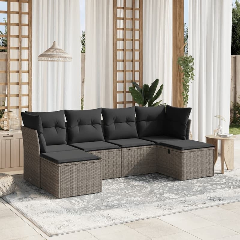 vidaXL Patio Sofa Set with Cushions Outdoor Furniture 6 Piece Poly Rattan - Grey Large