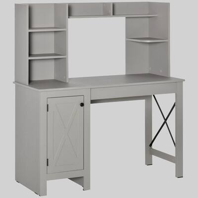 47" Farmhouse Desk with Storage Cabinet, Hutch, and Shelves, Ideal for Home Office & Study Space