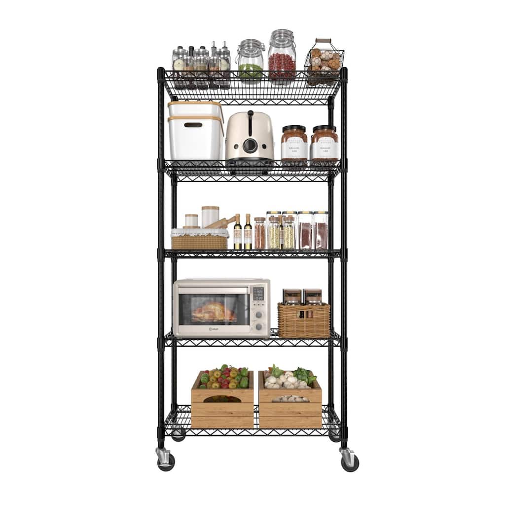 VEIKOUS 5-Tier Adjustable Heavy-Duty Kitchen Storage Shelves with Wheels