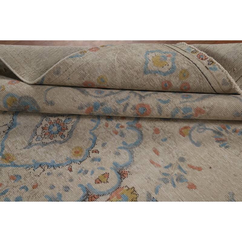 Tabriz Persian Area Rug Beige Floral Handmade Wool Carpet - 7'10"x 11'1"