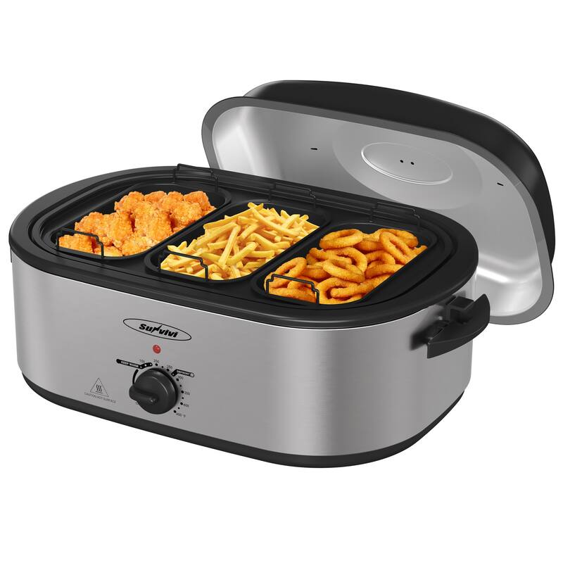 Roaster Oven, Electric Roaster with 3 Compartments - 18QT - Silver