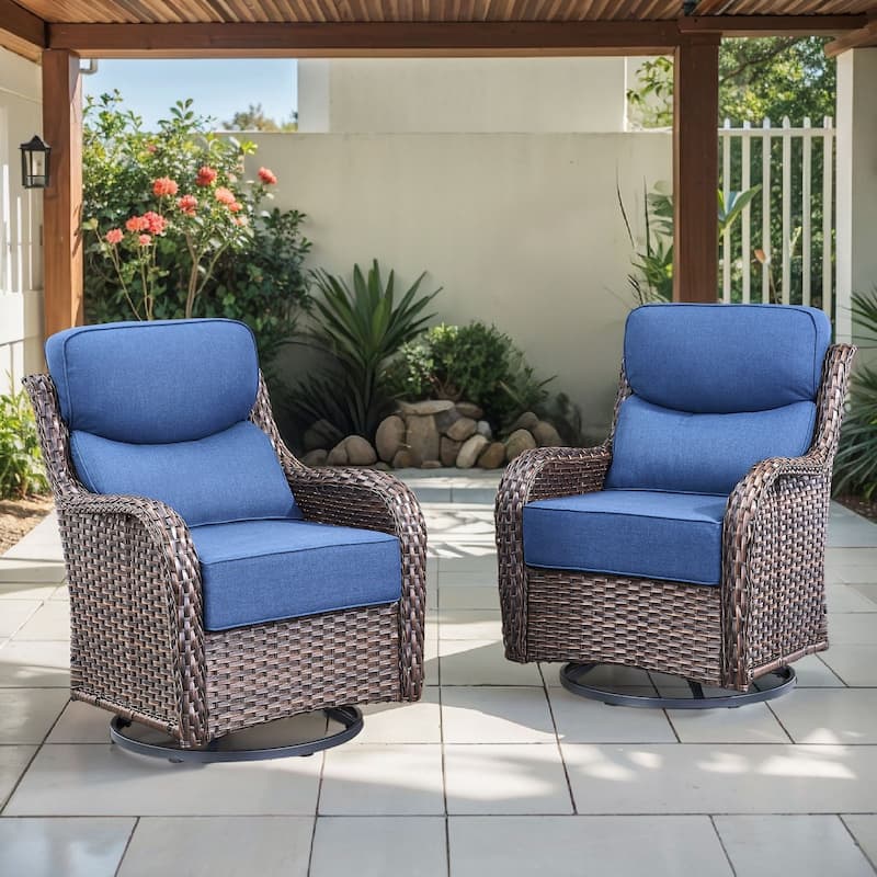 Gymojoy Patio Swivel Glider Chair Set with 6" Ultra-Plush Cushions - Waterproof Olefin Fabric, All-Weather Rattan