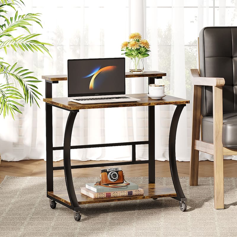 Industrial 2-Tier Mobile End Side Table - Locking Casters