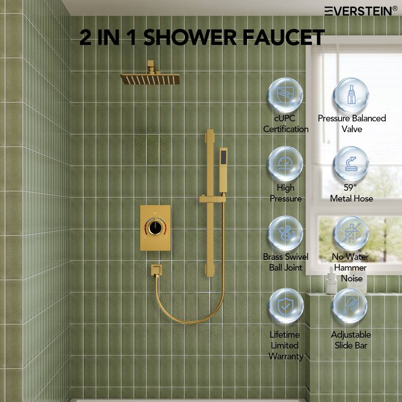 Slide Bar High-Pressure Balancing Shower System 10" Rainfall Shower Head with Handheld Shower