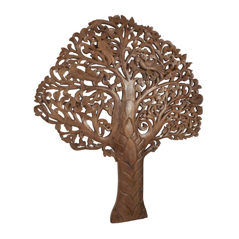 Mango Wood Tree Large Carved Home Wall Decor with Scrollwork - White or Brown - Roche River Decor