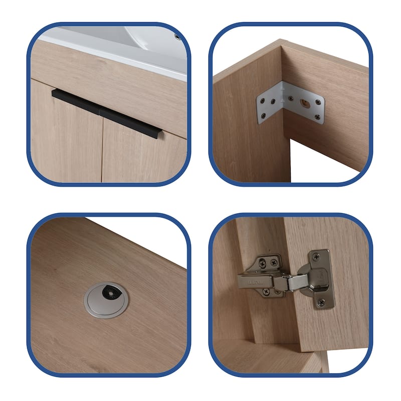 Plain Light Oak 30 Inch Freestanding Bathroom Vanity with Sink