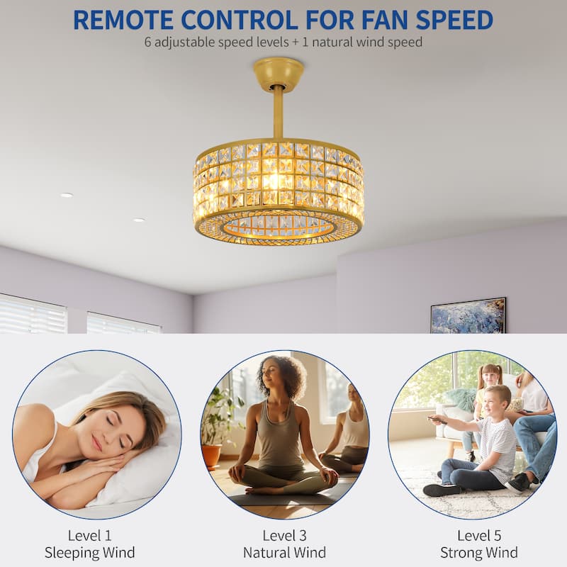 Moasis 18" Crystal Caged Ceiling Fans 8 Leaf Fan