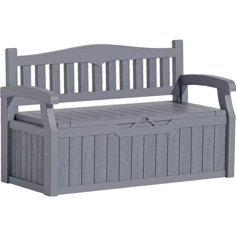 Plastic Outdoor Patio Garden Storage Bench with Lockable Lid 70-Gallon - 23.2 D" x 53.1" W x 31.5" H - Grey