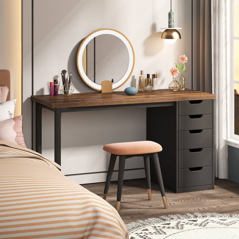 Modern Vanity Desk with 5 Reversible Drawers, Multiple Storage Makeup Desk, Christmas Gift for Home Use