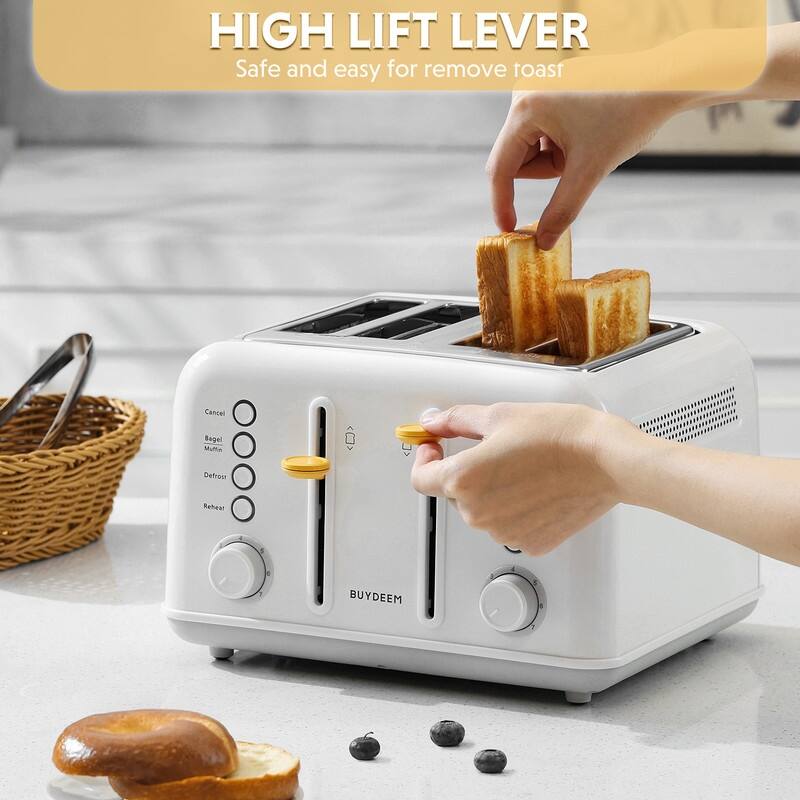 BUYDEEM 4-Slice Stainless Steel Toaster with Extra Wide Slots,7-Shade Settings