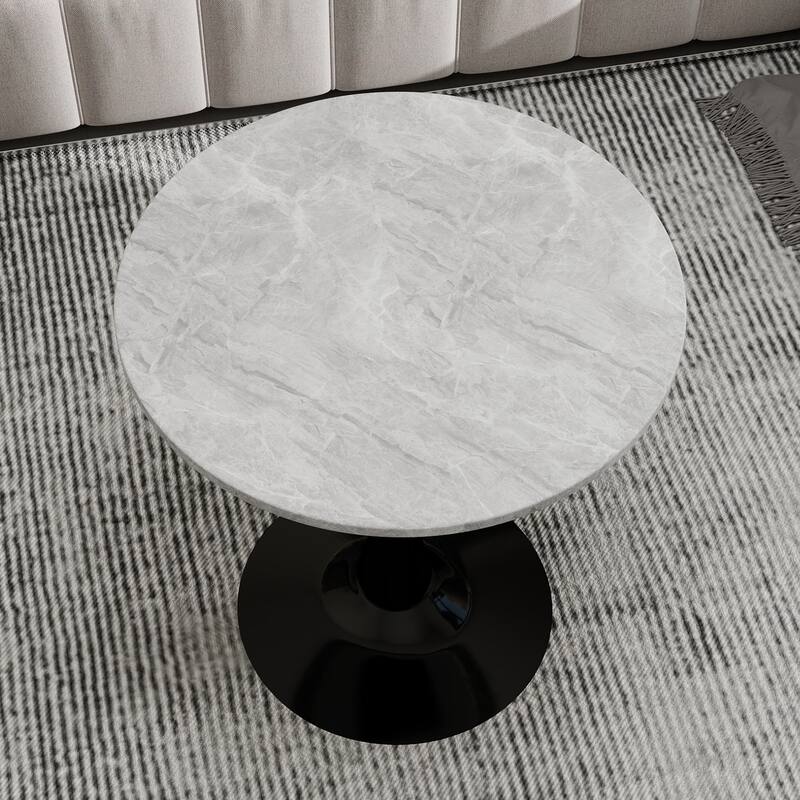 27.6" Mid-Century Modern Style Dining Table, Accommodates 2-4 People, Featuring A Round Light Gray Textured Marble Tabletop