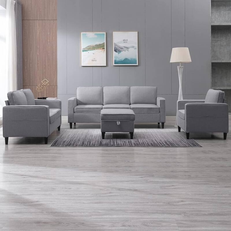 Mixoy Convertible Living Room Furniture Set-Single Sofa/Loveseat/3-Seat Sofa with Ottoman for DIY Combination