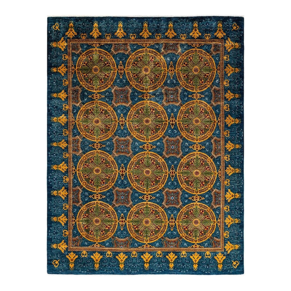 Overton Hand Knotted Wool Vintage Inspired Modern Contemporary Suzani Blue Area Rug - 8' 2" x 10' 6"