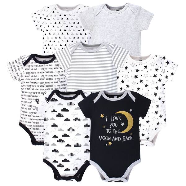 slide 1 of 1, Hudson Baby Cotton Bodysuits 7pk, Moon And Back 0-3 Months - Moon And Back