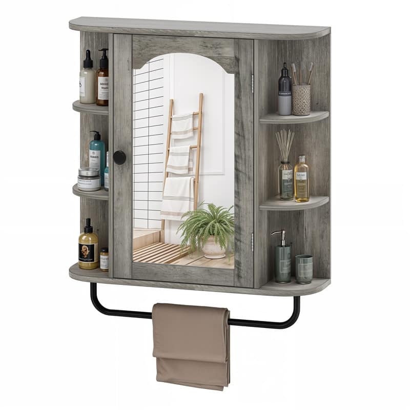 Wall Mounted Bathroom Medicine Cabinet with Mirror Door and Removable Shelf