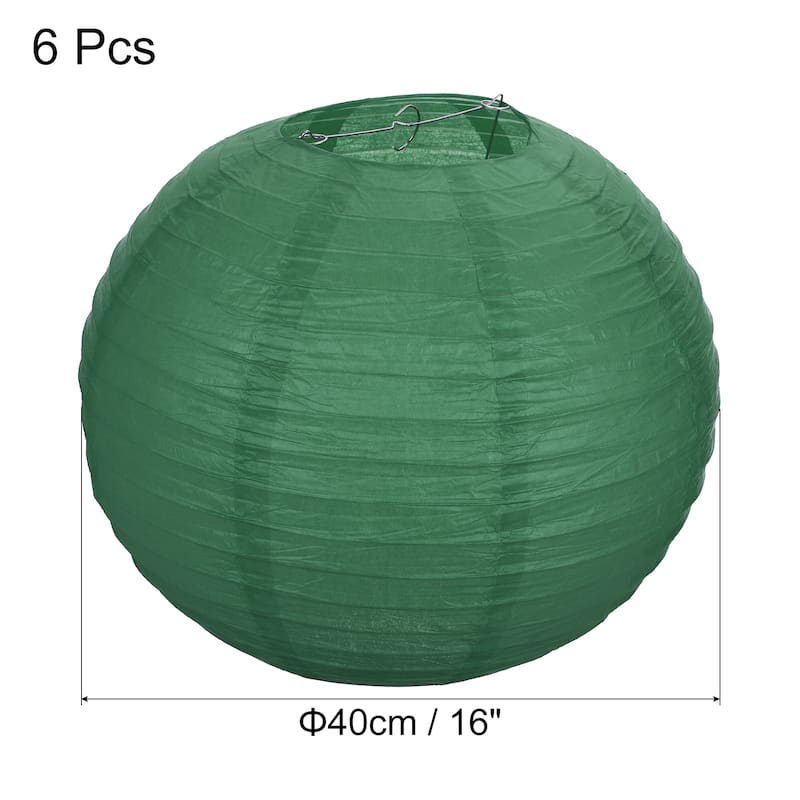 6pcs 16 Inch Folding Hanging Paper Lanterns for Wedding Home Party - Dark Green