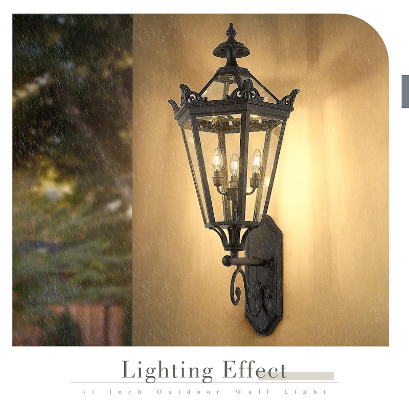 3-Light 41 inch Outdoor Wall Light, Seeded Glass