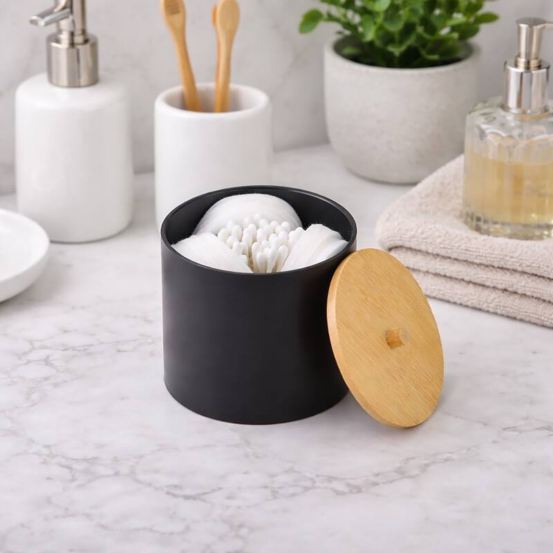 Padang Bathroom Accessories Set Bamboo - Cotton & Q-Tips Box Only - Black