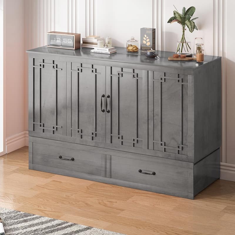 Mixoy Queen Murphy Bed Chest with Charging Station and Storage Drawer,No Mattress