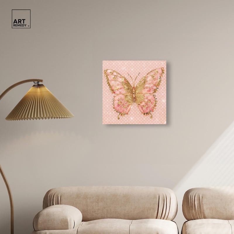 Glittering Elegant Butterfly Blush Canvas by Art Remedy, Gallery Wrapped