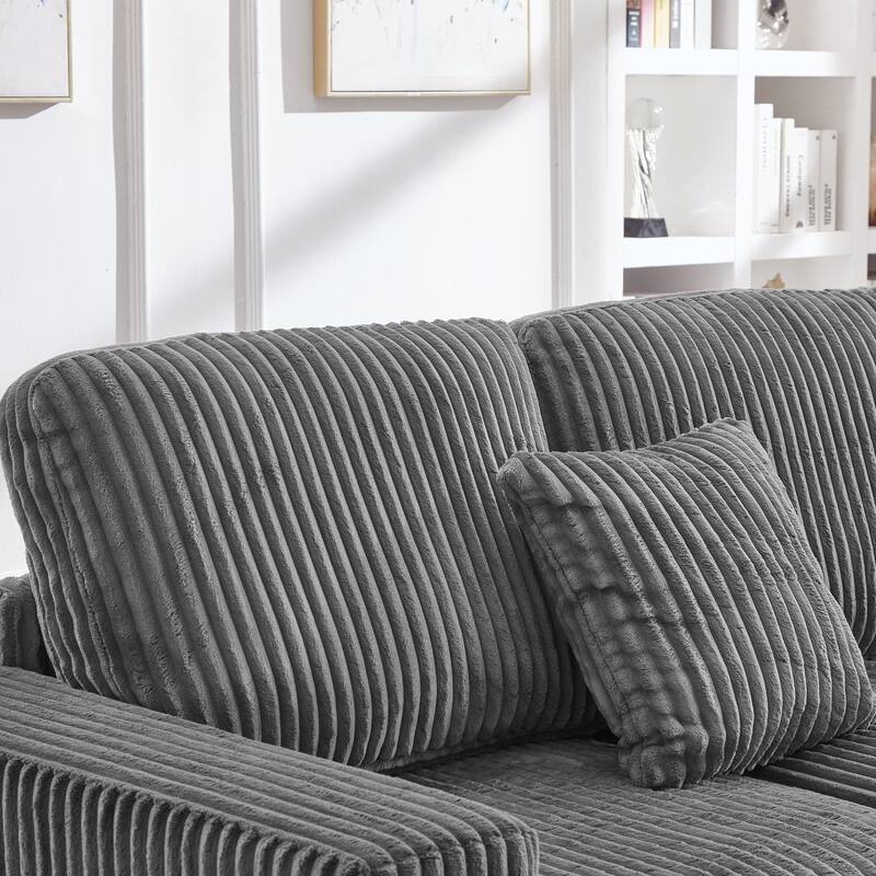 L-shaped Sectional Sofa with Reversible Chaise Lounge and Pillwo Corduroy Upholstered Couch with Removed Sofa Covers