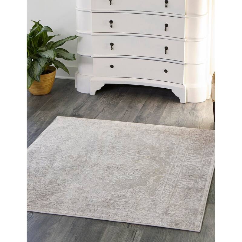 Contemporary Trabzon Collection Area Rug - Gray-Ivory - 7'10" Square