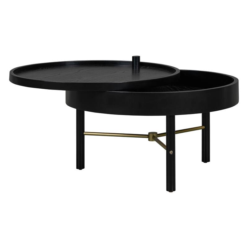 24" Modern Wooden Coffee Table with Rotating Top and Large Hidden Storage Space
