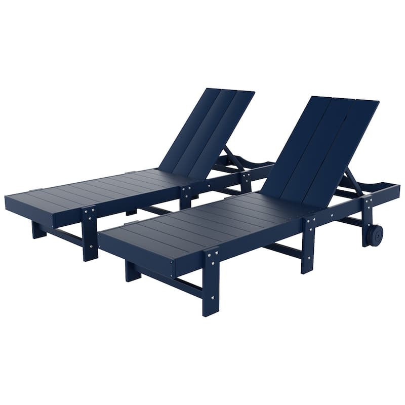 Shoreside Modern Poly Eco-Friendly All Weather Reclining Chaise Lounge With Wheels (Set Of 2)