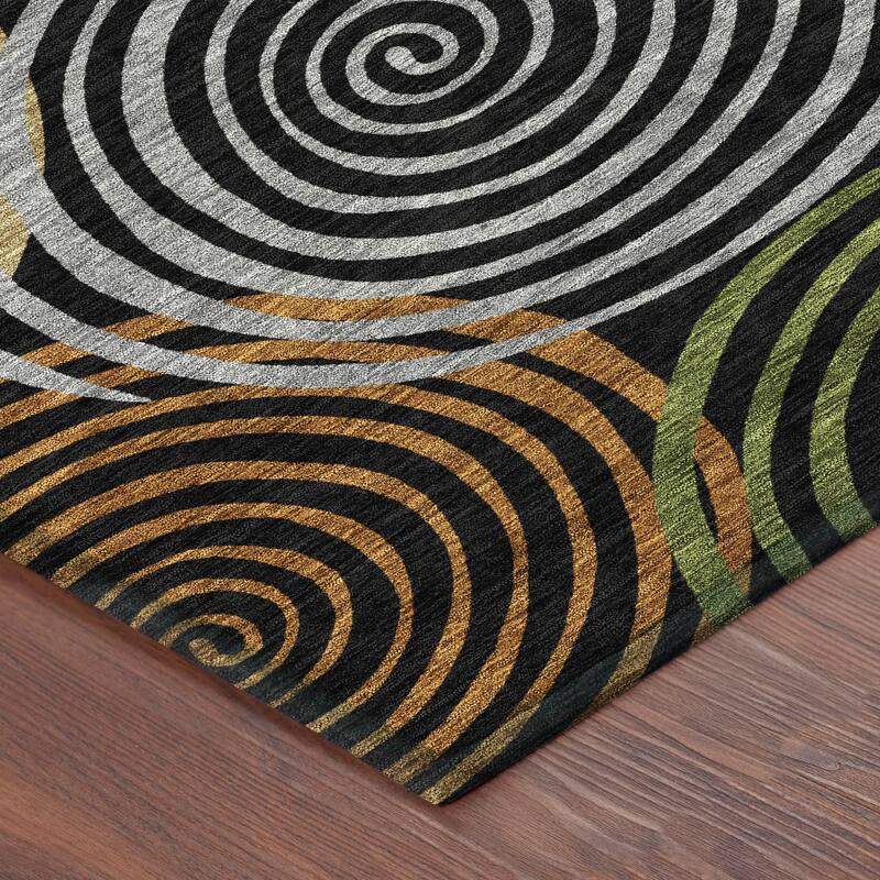 Machine Washable Indoor/ Outdoor Contemporary Swirls Chantille Rug