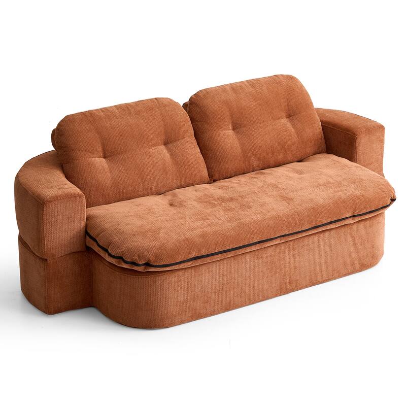 Foldable Sleeper Sofa Bed Convertible Sofa with Hidden Quilt and Large Pillows, Living Room Loveseat Sofa, Modern Floor Sofa - Caramel